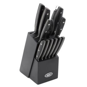 Oster Riggins 14 Piece Stainless Steel Cutlery Set with Hardwood Storage Block in Black