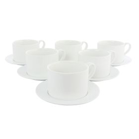 Our Table Simply White 6 Piece 3.75 Inch Porcelain Cups With Saucers Set