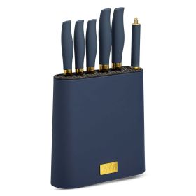 Thyme & Table 7-Piece Slim Block Knife Set with Gold Blades and Blue Block