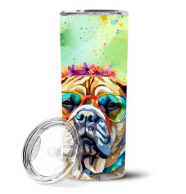 Bullmastiff Hippie Dawg Stainless Steel Skinny Tumbler Vacuum Double Walled Reusable Insulated Tumbler Travel Cup for Coffee Cocktails Gift with Lid