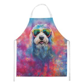 Old English Sheepdog Hippie Dawg Apron Cooking Kitchen Server Baking Crafts Gardening for Adult Women Men, Unisex, Large, Multicolor