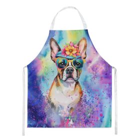 Boston Terrier Hippie Dawg Apron Cooking Kitchen Server Baking Crafts Gardening for Adult Women Men, Unisex, Large, Multicolor