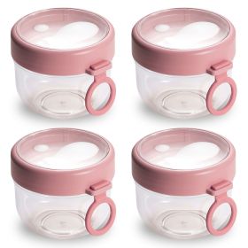 4Pcs Overnight Oats Containers with Lids and Folding Spoons 20OZ Portable Leak-proof Oats Jar For Milk Vegetable and Fruit Salad Yogurt Breakfast Cere (Color: Pink)